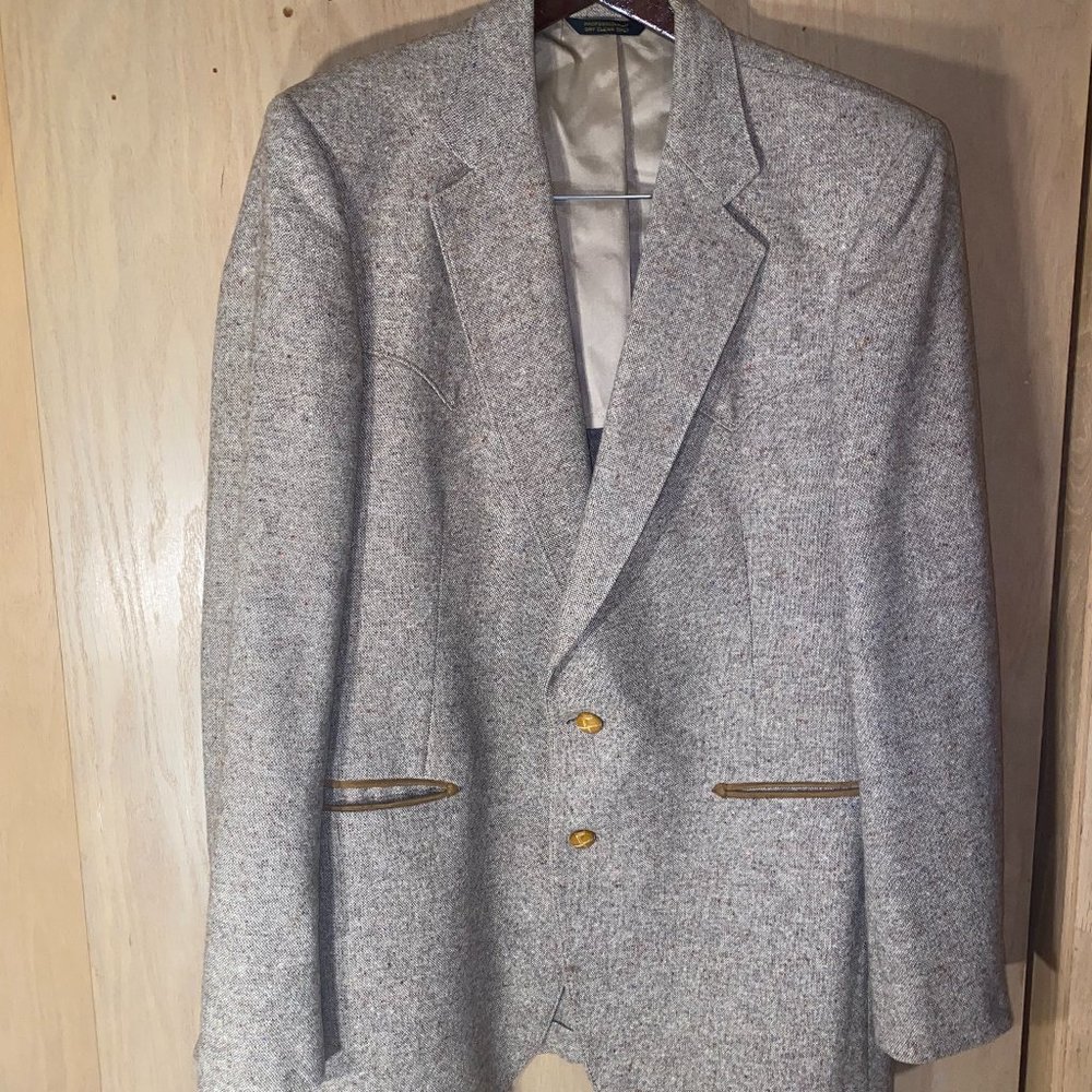 Brookfield USA 60/70s Vintage Wool Tweed Western Leather Trim Blazer Sport Coat